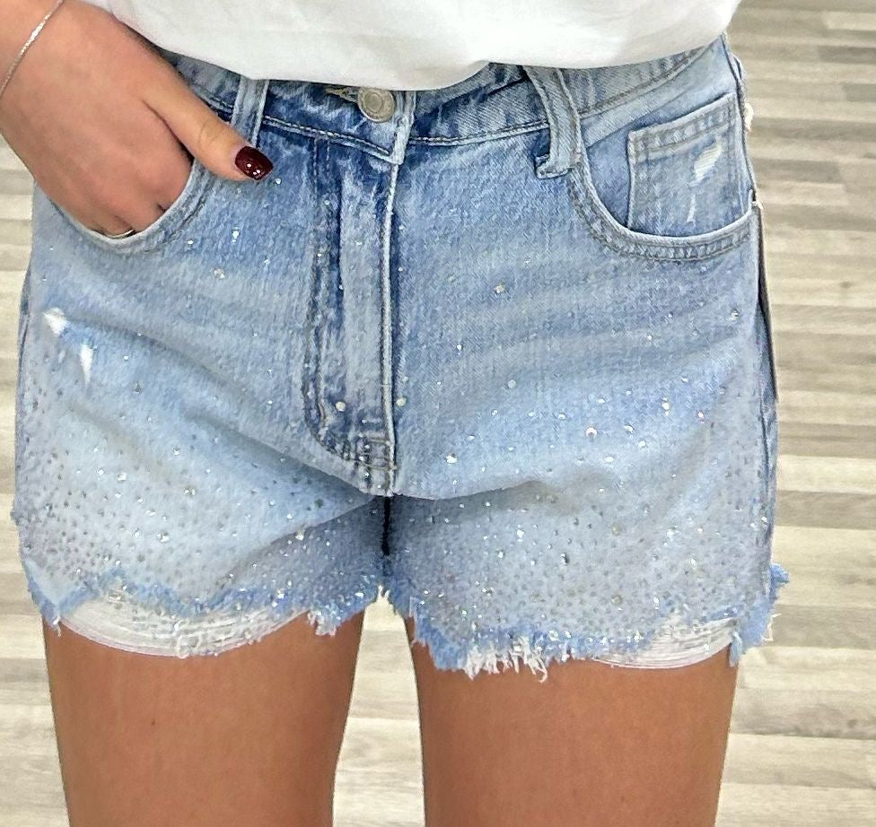 short di jeans con brillantini