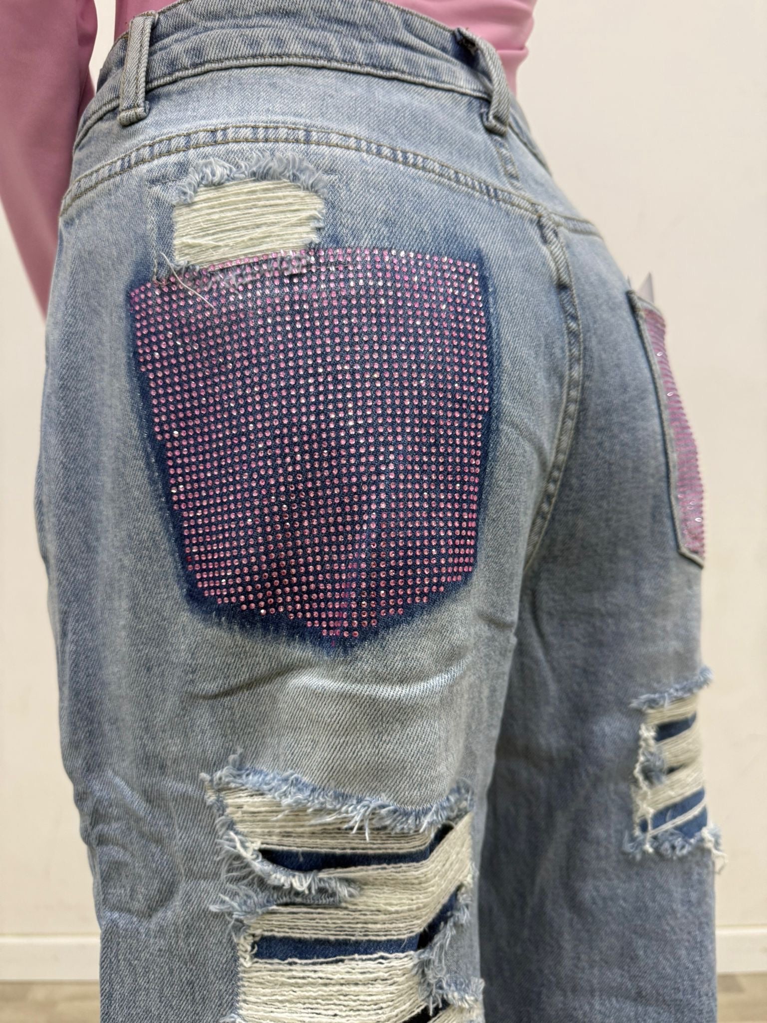 jeans con due tasche glitter