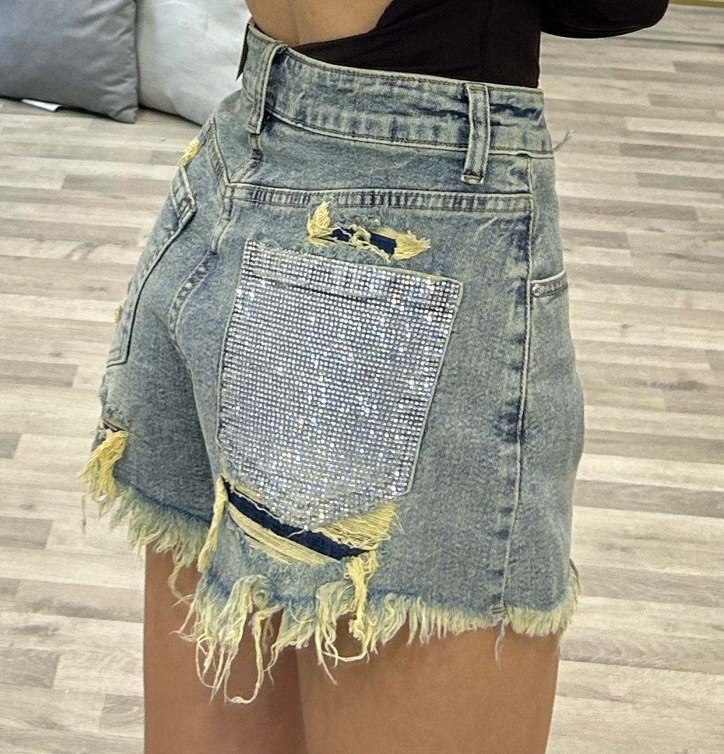 short di jeans sabbiato co tascha strass