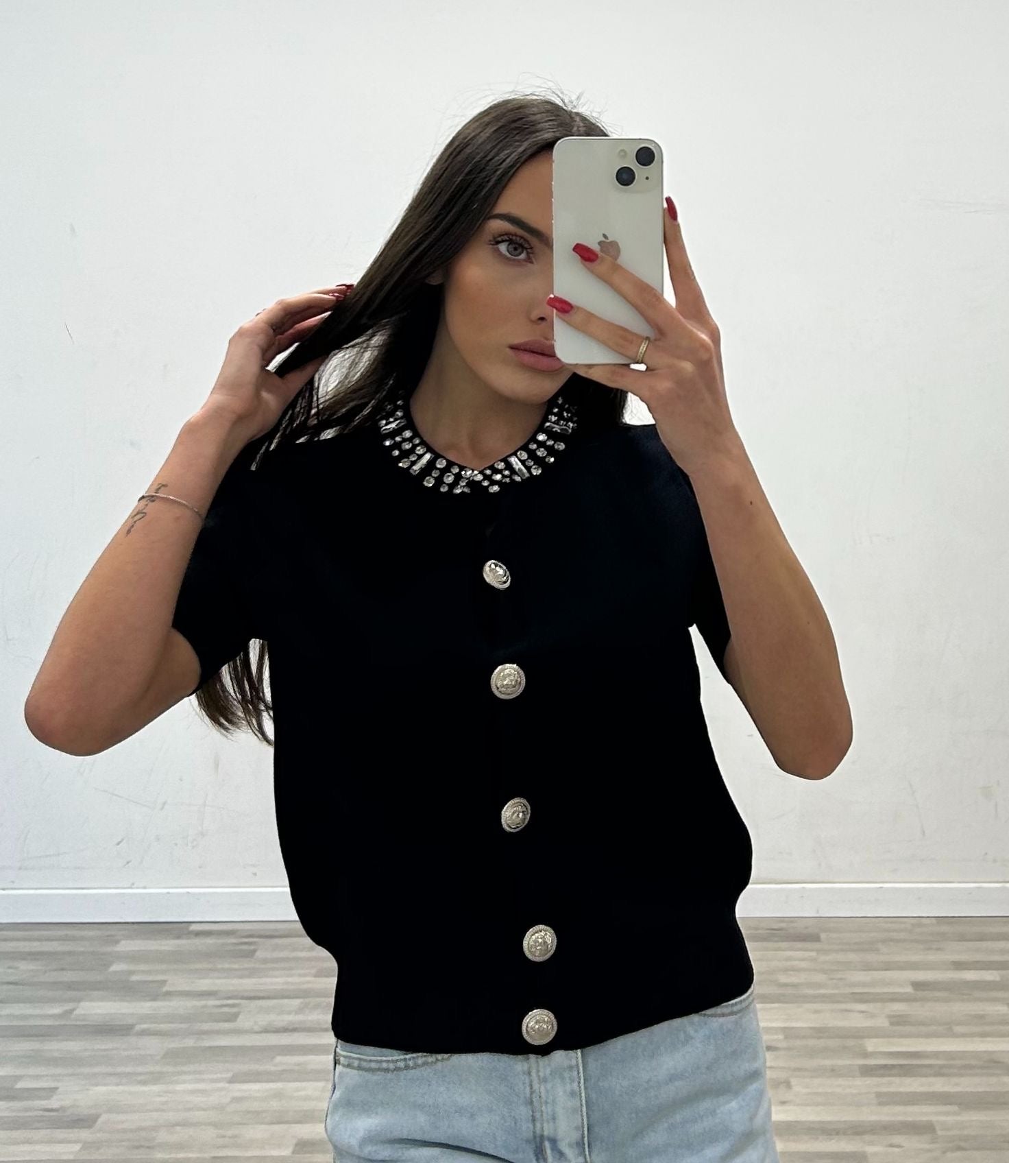 cardigan a coreana con strass