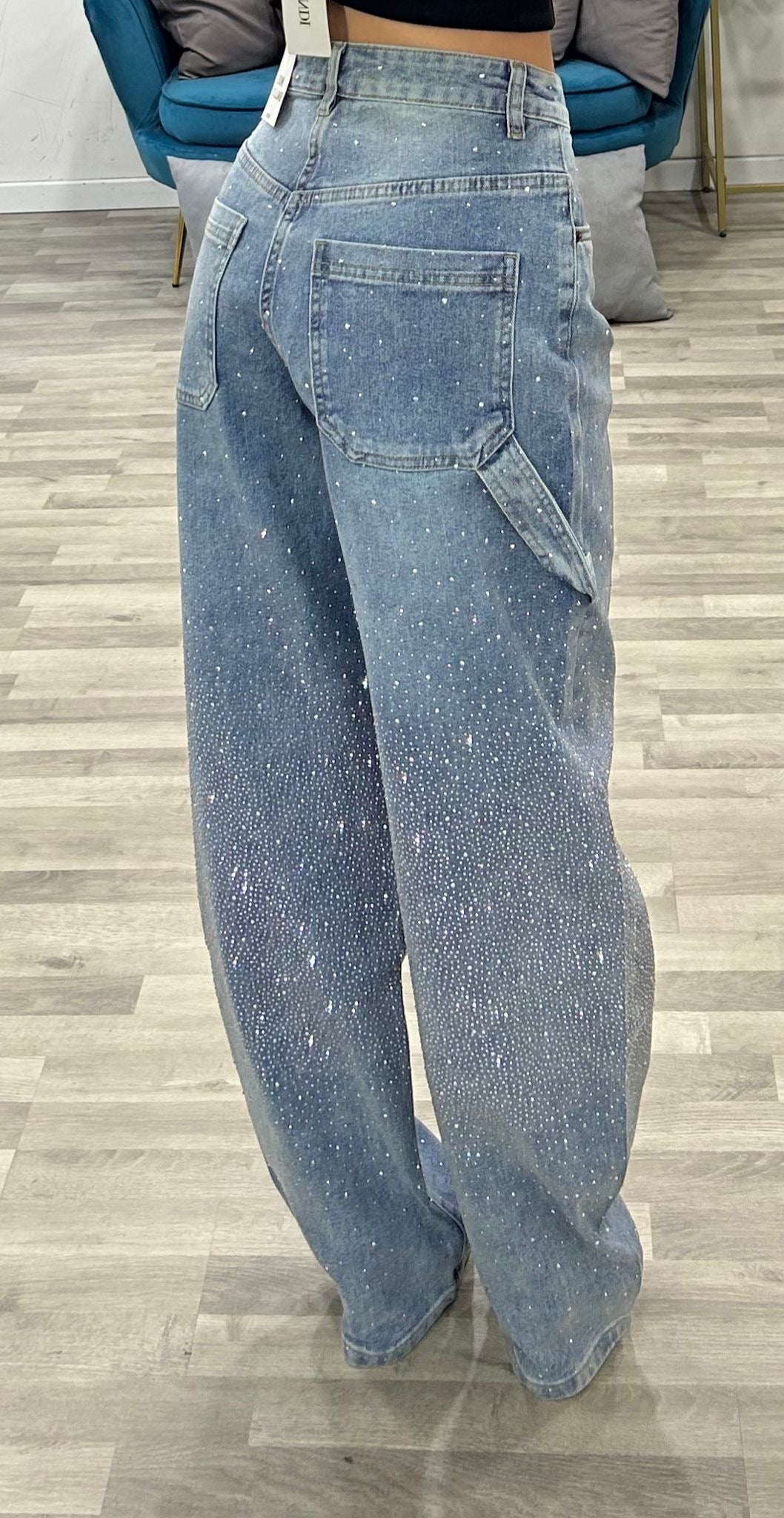 jeans ballon chiaro con brillantini