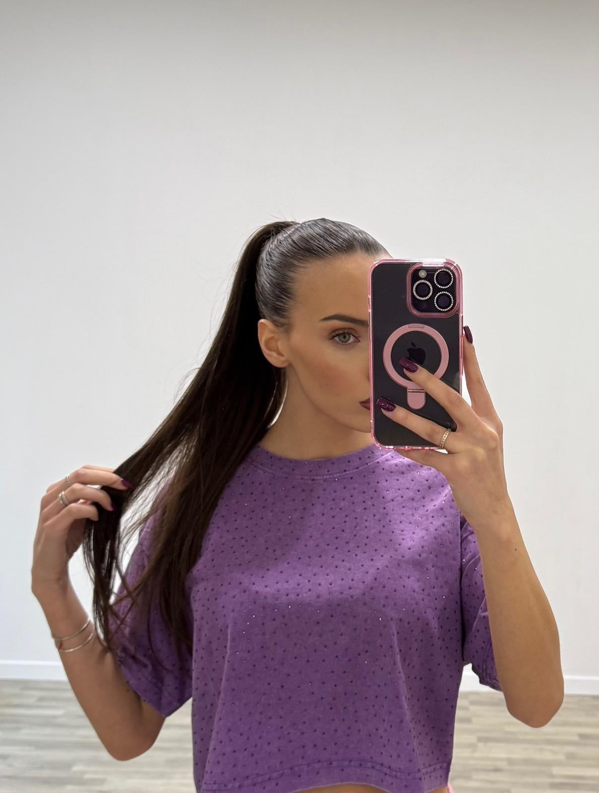 t-shirt corta con brillantini