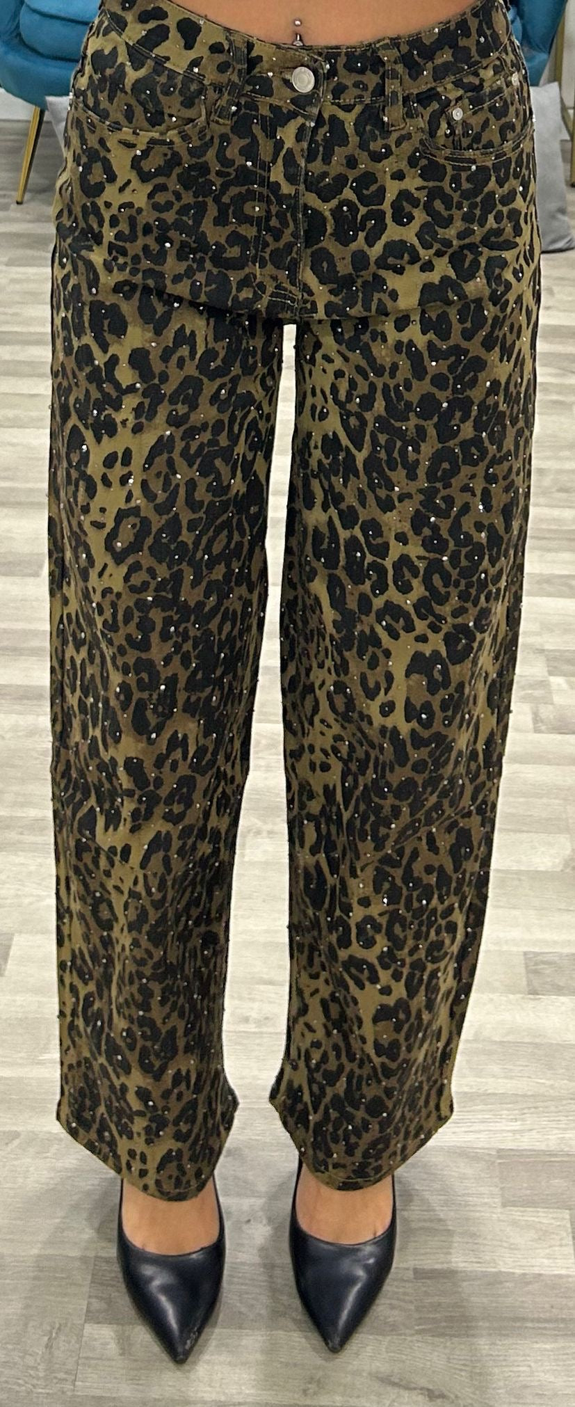 jeans leopardato con brillantini