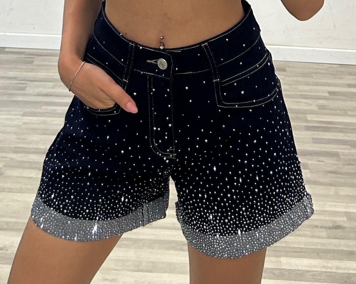 short di jeans con brillantini