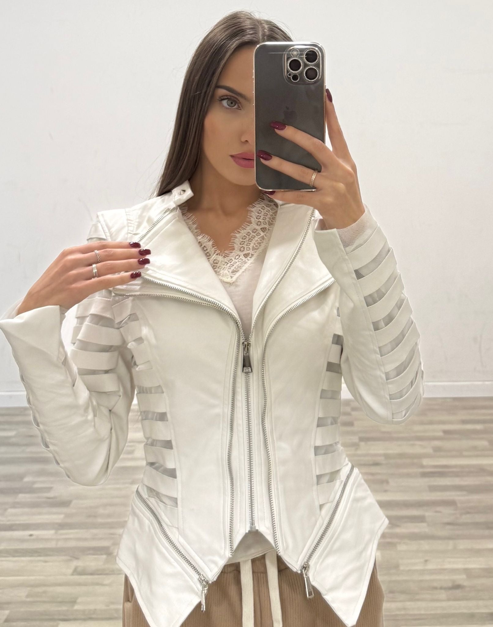 giubbino ecopelle e velo