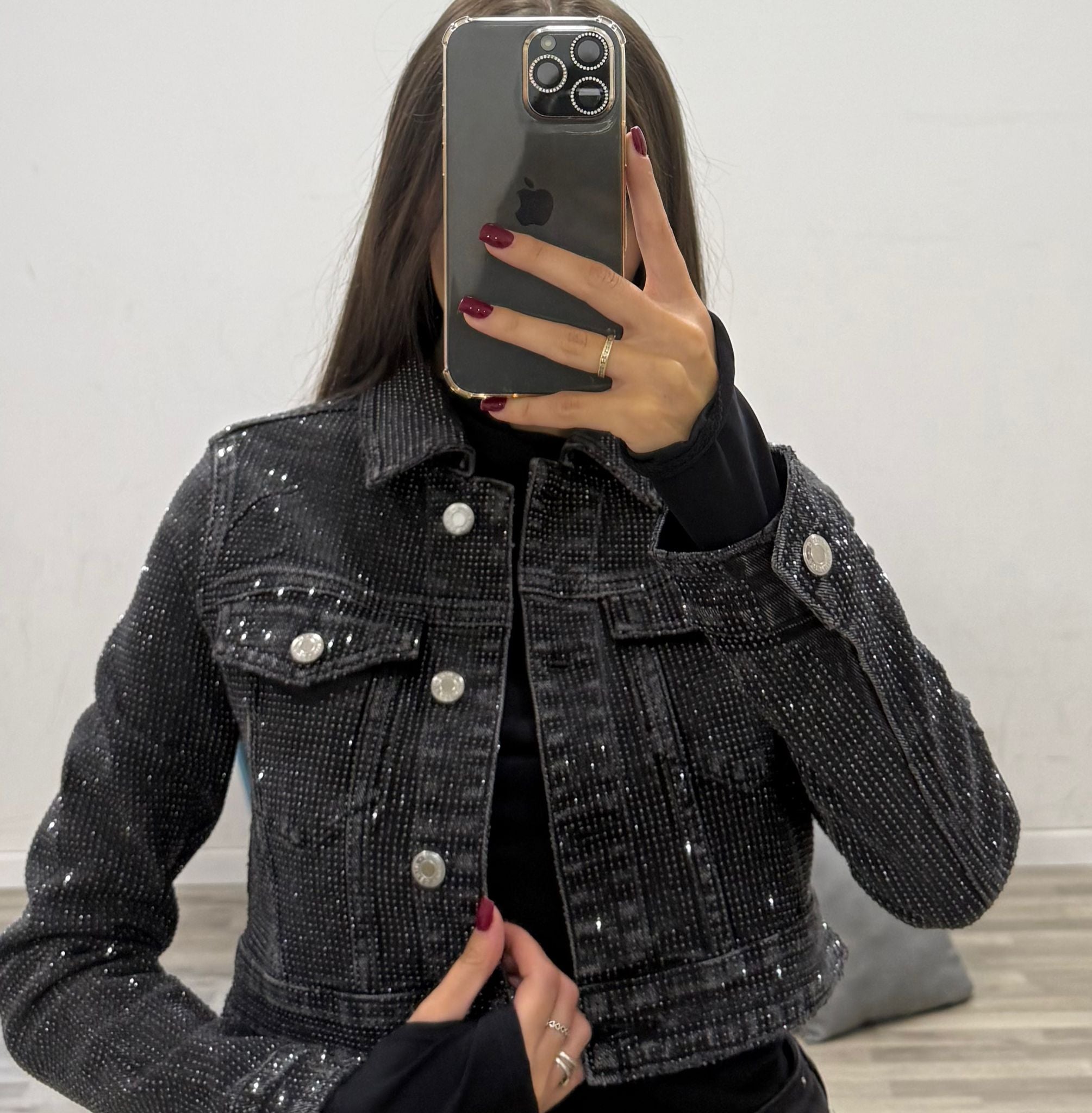 giubbino di jeans black con brillantini