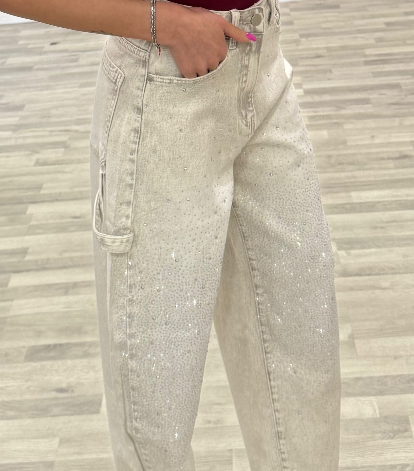 jeans ballon grey con brillantini