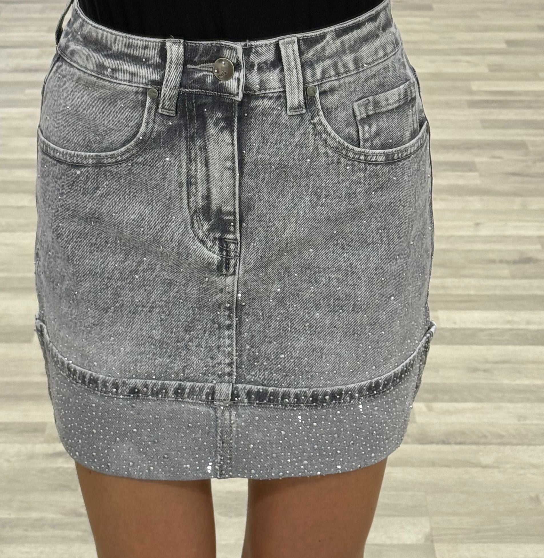 gonna di jeans grigia con brillantini