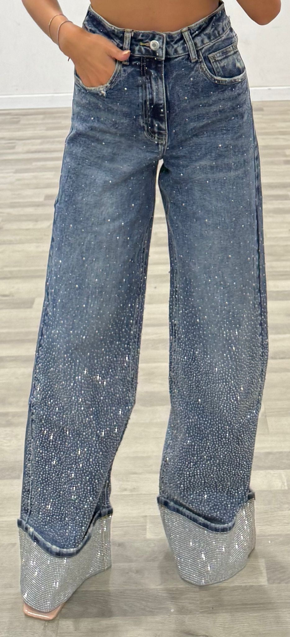 jeans brillantini e risvolto