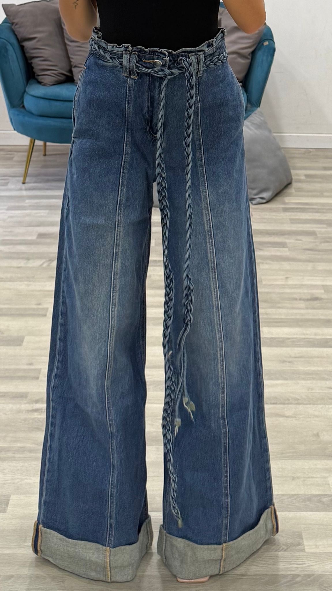 jeans con cintura intarsiata