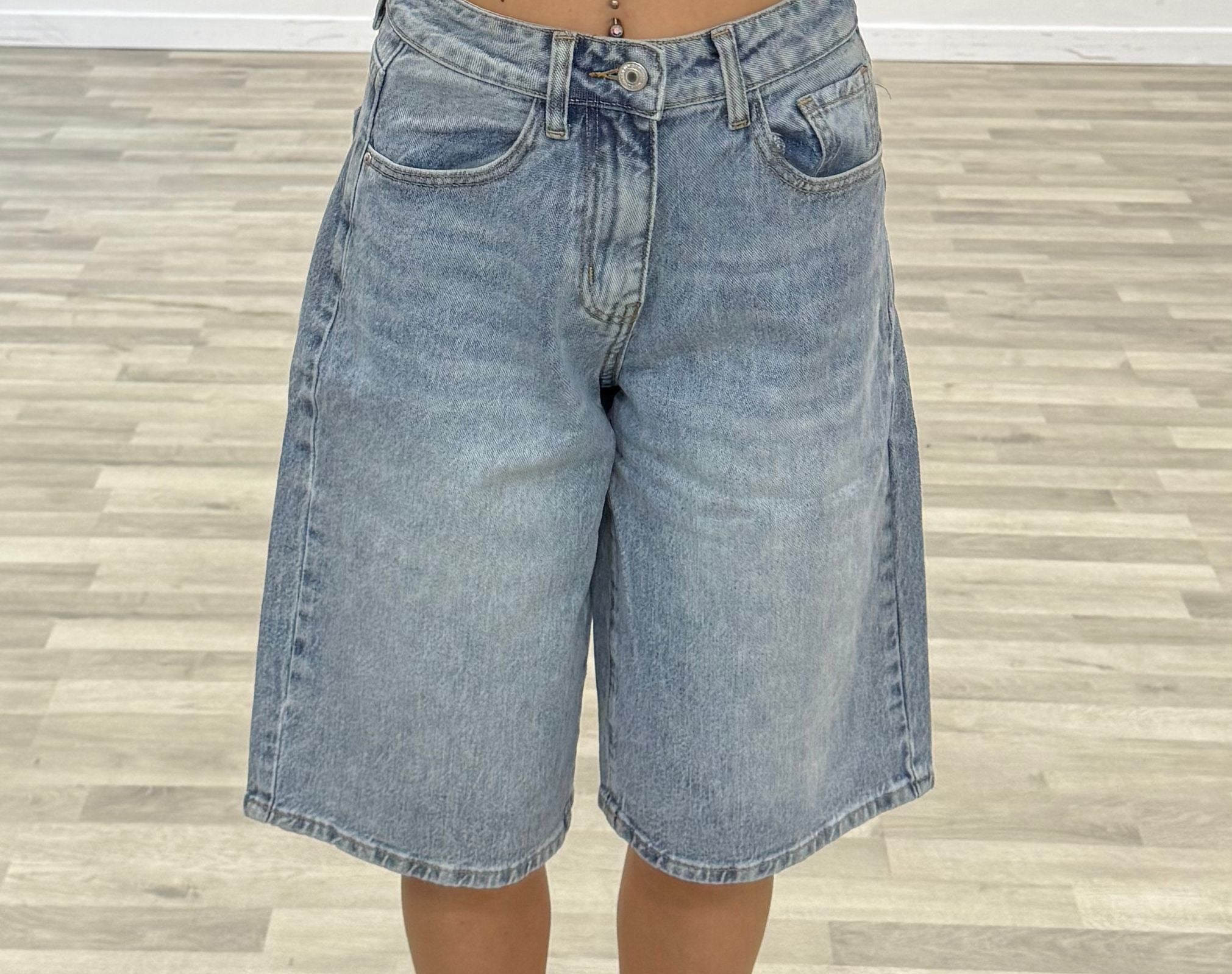 bermda di jeans con tasca glitter denim