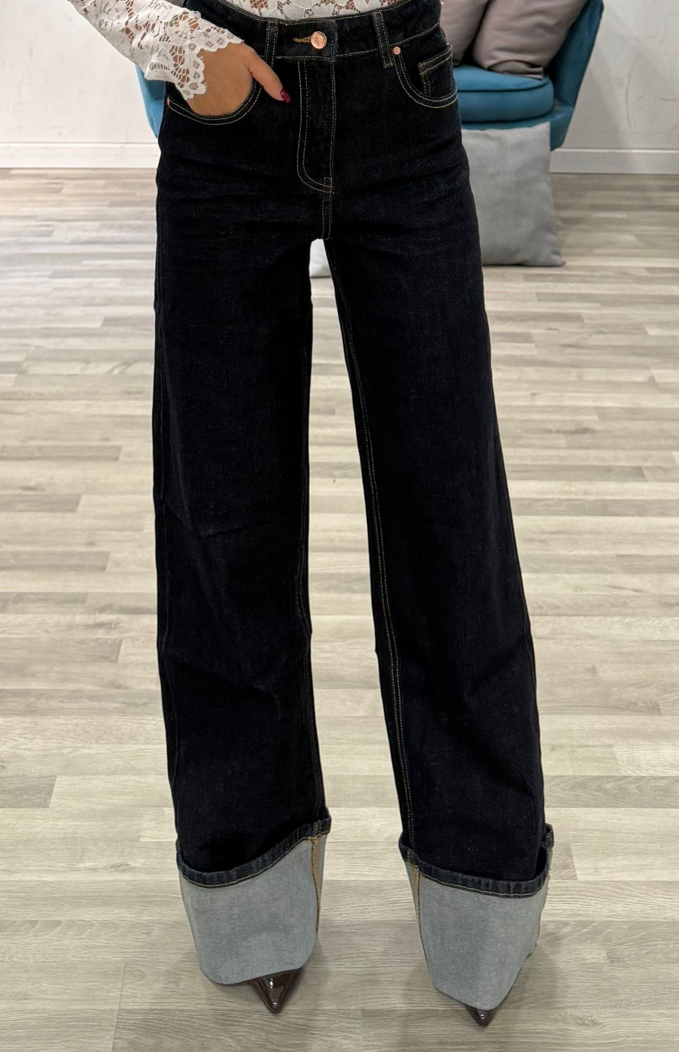 jeans risvolto lavaggio zero