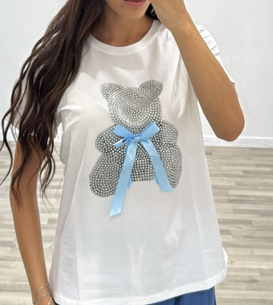 t-shirt orsetto con fiocco
