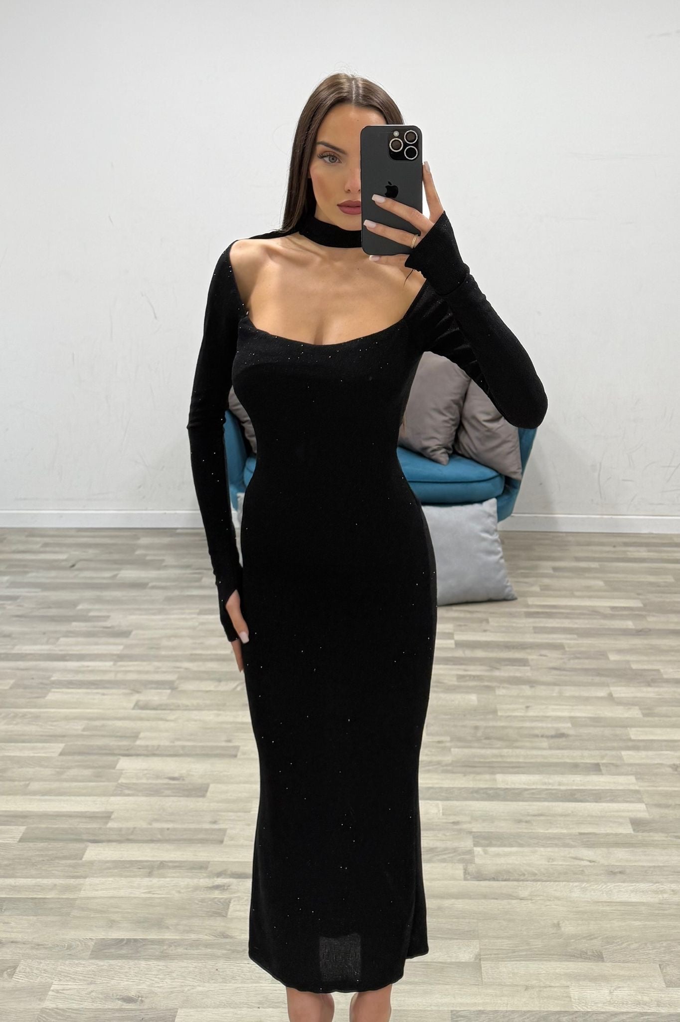 vestito con collarino in lurex