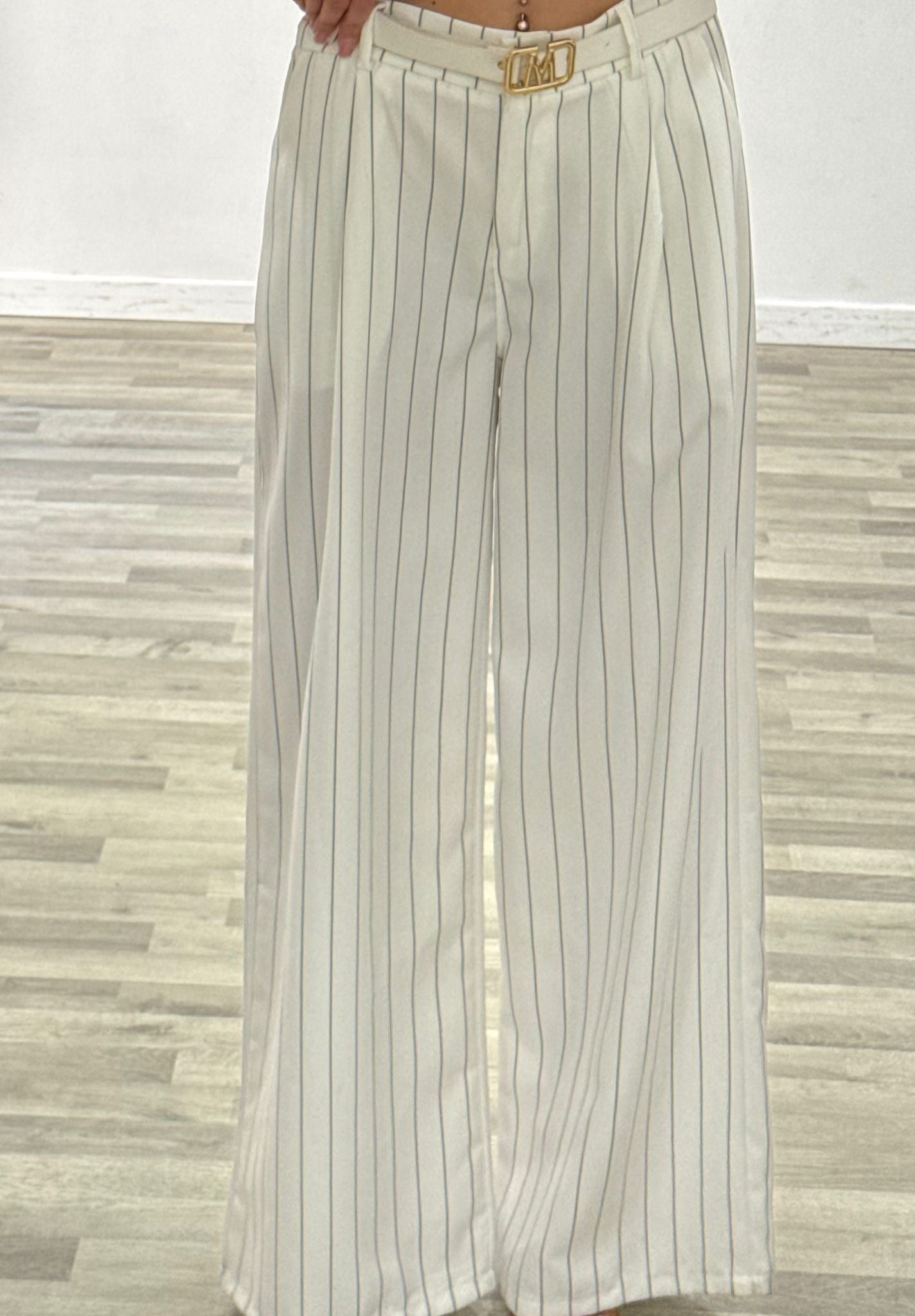 pantalone gessato bianco/nero