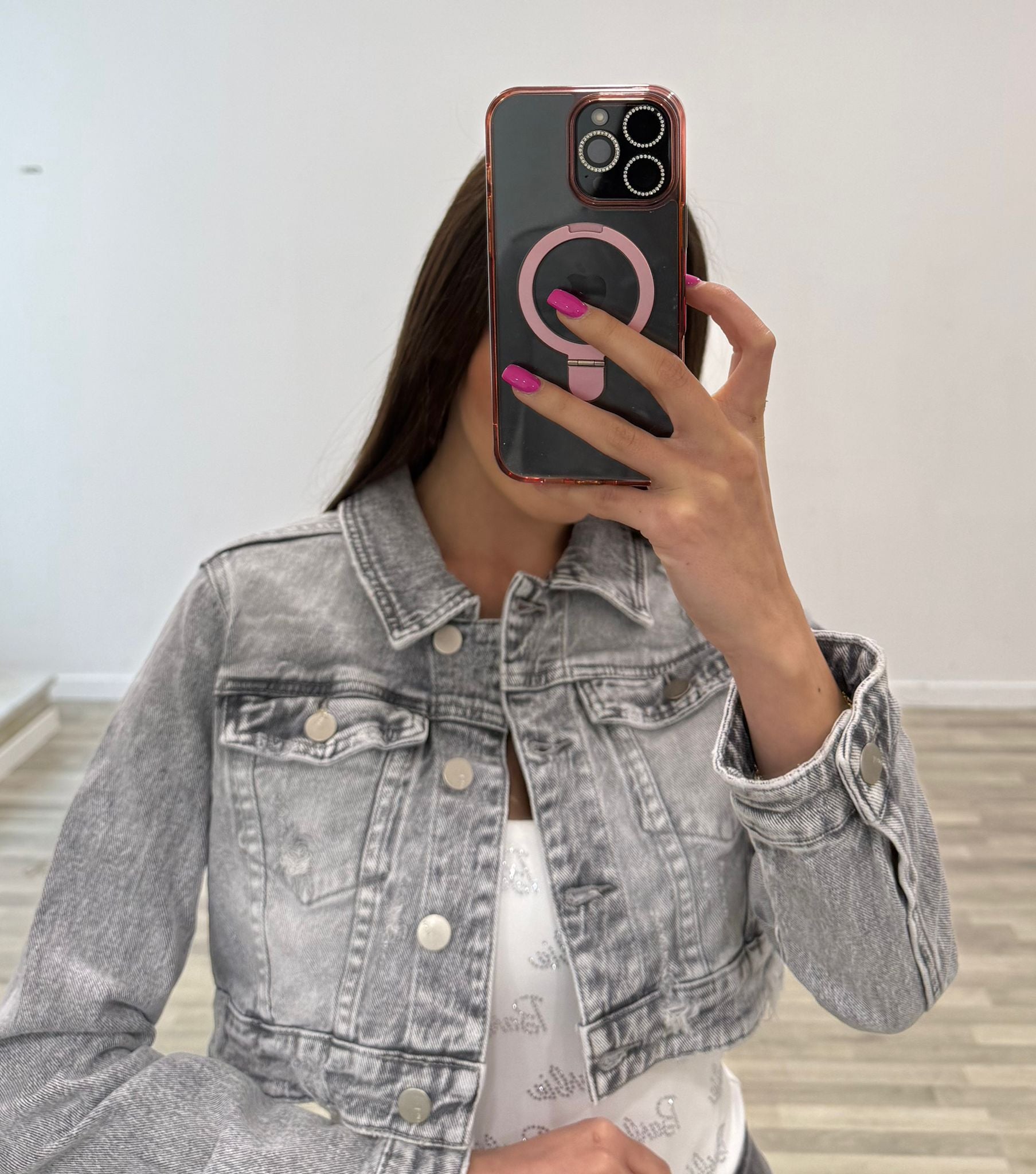giubbino di jeans grigio