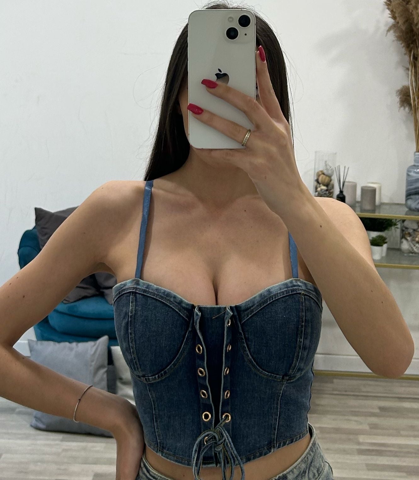 top di jeans con lacci