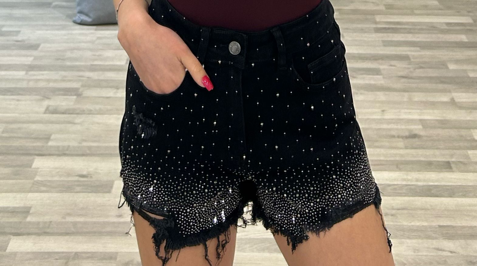 short di jeans con brillantini