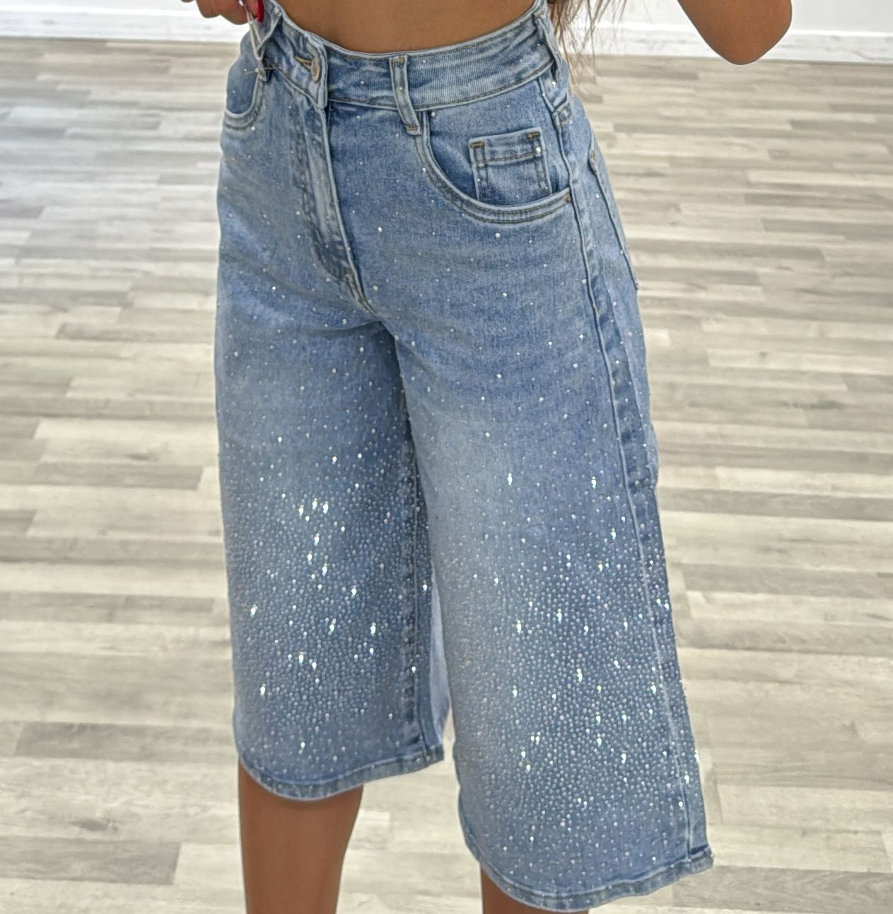 bermuda denim con brillantini