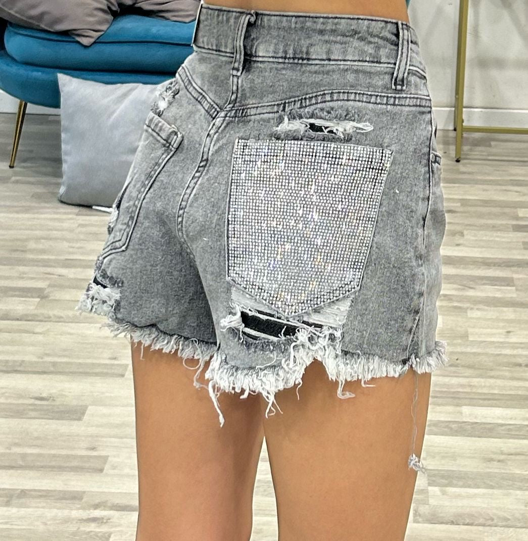 short di jeans grigio tascha strass