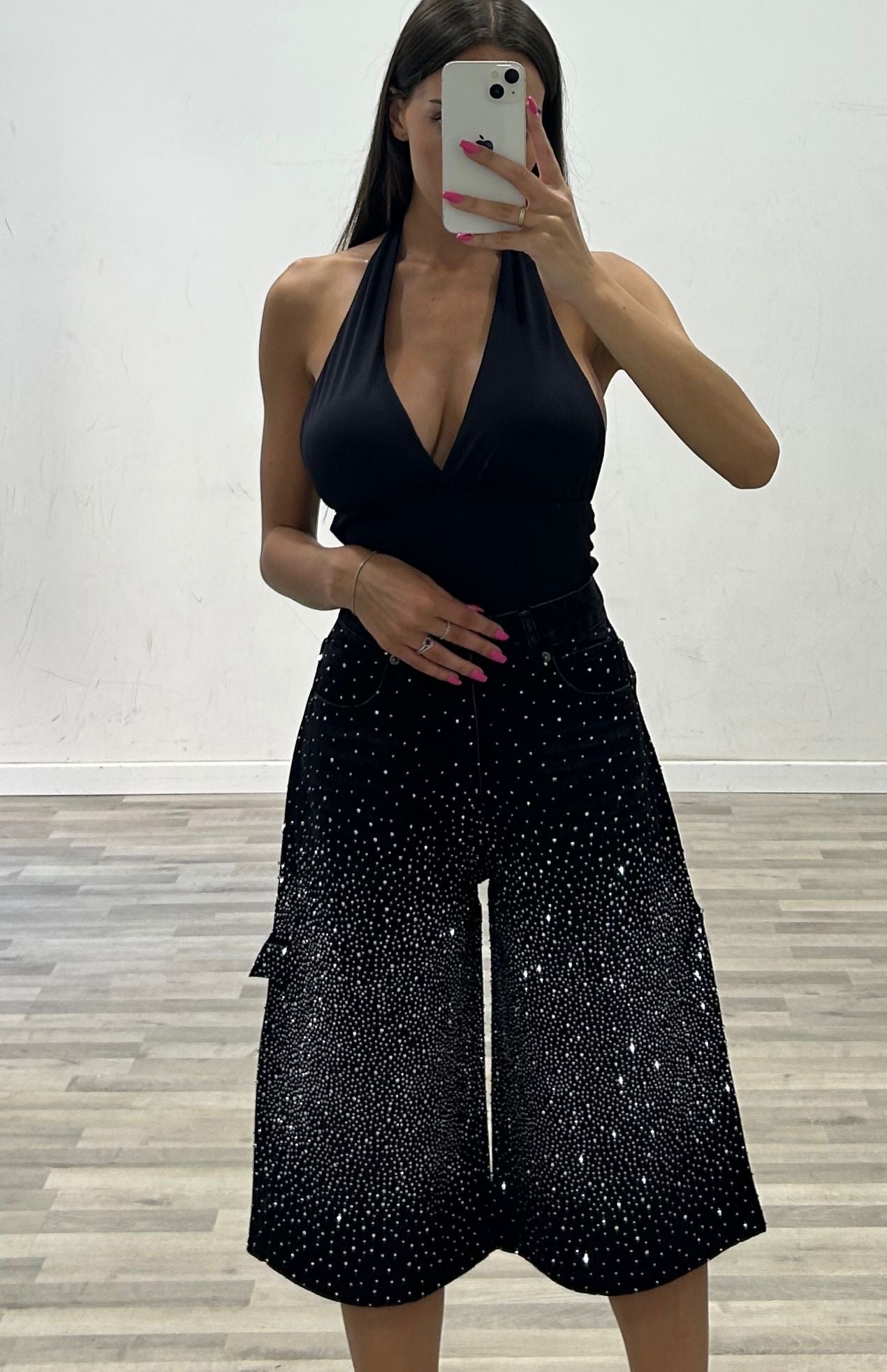 bermuda ballon con brillantini black